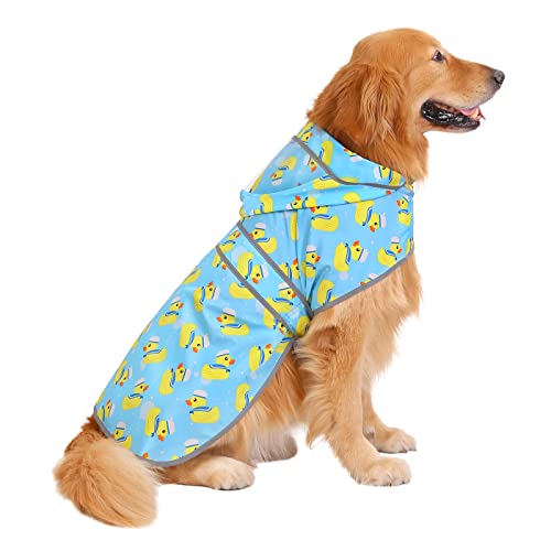 Clear Hooded Dog Raincoat Jacket Poncho with Dog Leash Hole Blue L (Large / Sailor Ducks Blue)