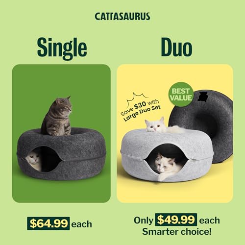 Peekaboo Cat Cave Donut for Multiple & Large Cats up to 30 (Light Gray + Dark Gray / Large)