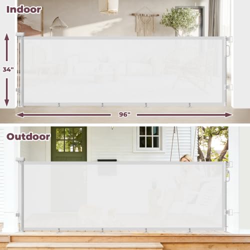 96" Retractable Baby Gate (White / 34" Tall x 96" Wide)