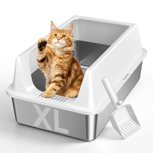 XL Open Top Stainless Steel Litter Box with High Sides (Gray-1Pack)