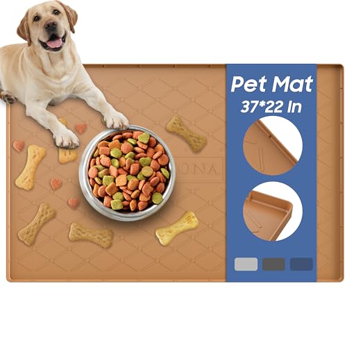 Pet Food Mat 37 x 22 in (Khaki / 37"L x 22"W)