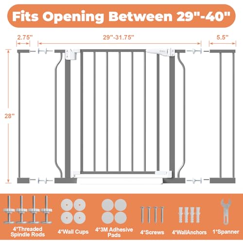 Baby Gate Auto Close (Gray / 29-40"Wide, 28"Tall)