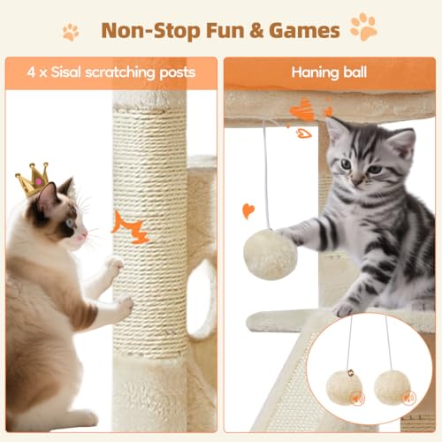 Cat Tree 38.5In Cat Tower for Indoor Cats (Beige / 38.5 Inches)