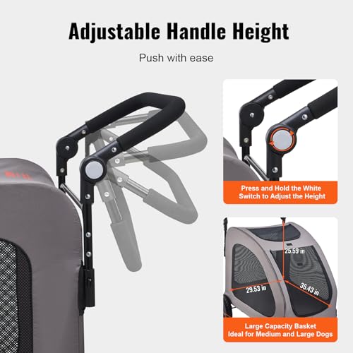 Pet Stroller 4 Wheels Dog Carrier with Brakes