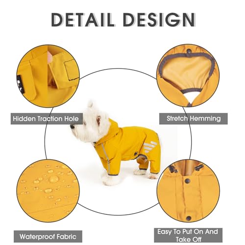 Dog Raincoat Waterproof Dog Rain Jacket with Hood (Yellow / Large)