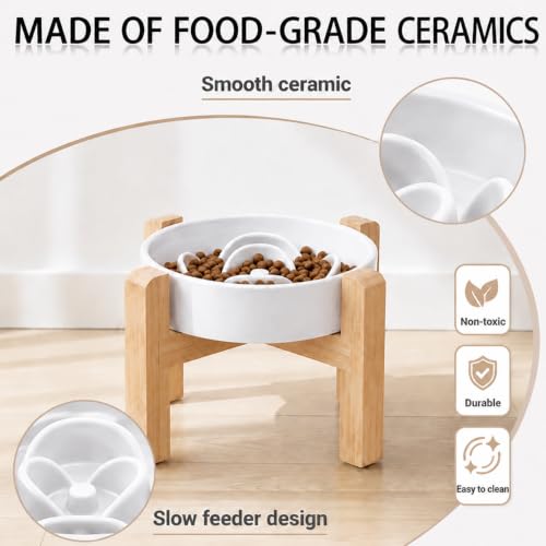 Elevated Slow Feeder Ceramic Dog Bowls 8.26in (White / 8.26in)