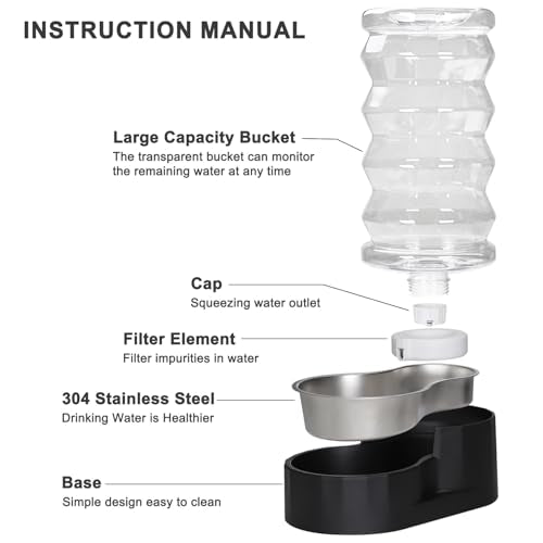 8L Dog Water Bowl Dispenser (8L / Dark Black)