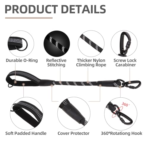 Reflective Short Dog Leashes 3 Pack for Walking and Training (Black / 1FT+1.5FT+2.5FT)
