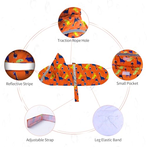 Large Dog Raincoat Adjustable (3X-Large (Pack of 1) / Orange Dinosaur)