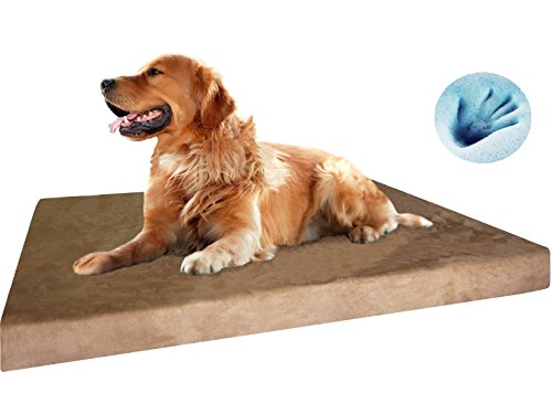 Orthopedic Waterproof Durable Gel Cool Memory Foam Dog Bed for Large Dogs (JUMBO 55" Length X 47" Width / Microsuede in Brown)