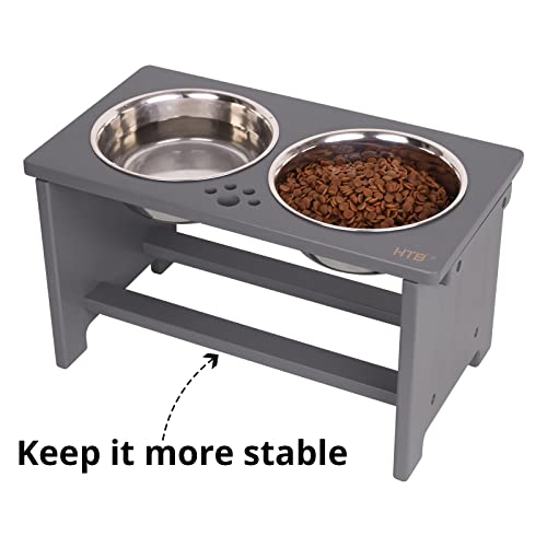 Elevated Dog Bowl Stand with 2 Stainless Steel Bowls (large-10"tall,48 Oz bowl / Grey)
