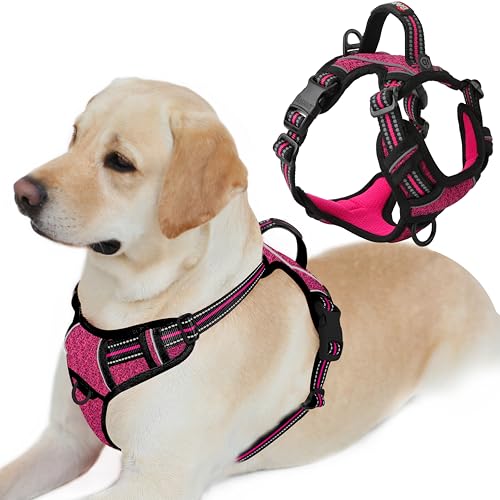 No Pull Dog Harness for Large Dogs (Large(Chest:24.5-32.5") / Pink/Black)