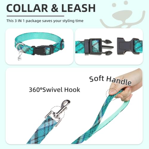 Dog Harness Collar and Leash Set No Pull for Small Medium Sized (Lake Green / XS (CHEST 13"-14.5"))