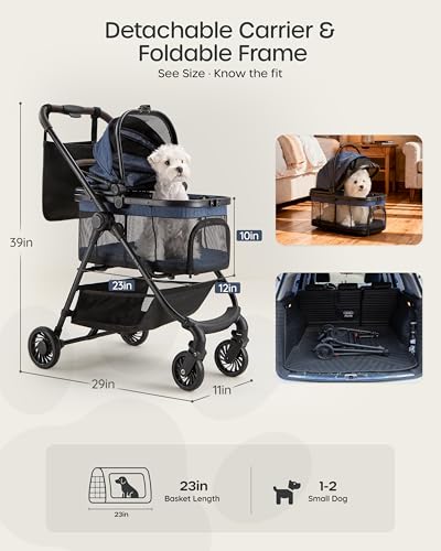3 in 1 Pet Carrier Stroller for Small (Navy Blue)