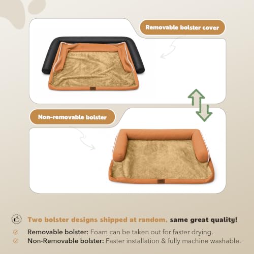 Orthopedic Waterproof Jumbo Dog Bed with Bolster for Extra Large Dogs (53.0"L x 42.0"W x 8.0"Th / Orange)