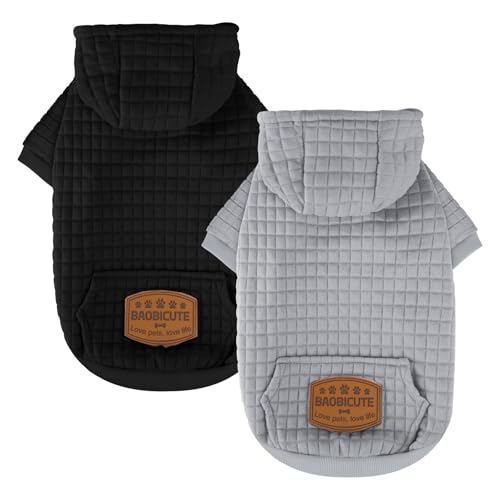 2 Pack Dog Hoodie Sweaters for Small Medium Dogs Warm Dog Clothes for Large Dogs Soft Waffle (Black+Grey / S (Back: 11.5",Chest: 15.5", 11-18lbs))