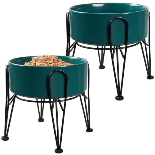 Elevated Dog Bowls (Green / 7.6 Cups | 2 Pack | For Large Dogs)