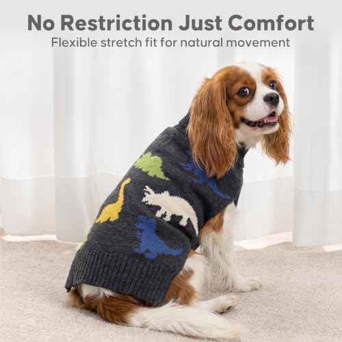 Dog Sweater for Small Medium Dogs Turtleneck Thick Knit (X-Large (19-27lbs) / Dinosaur)