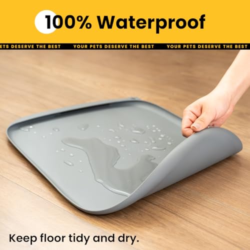 Silicone Dog Food Mat with Side Pocket & Hook Hole (24"L x 16"W / Grey)