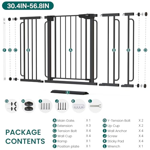 36" Extra Tall Baby Gate (Black / 30.4"-56.8" W x 36" H)