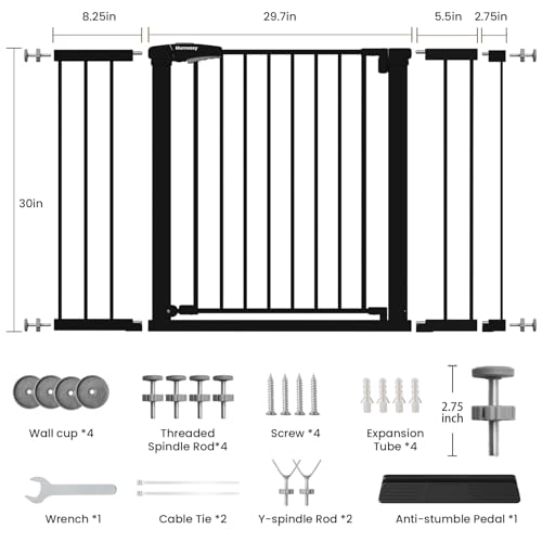 29.7 48" Baby Gate for Stairs (Black / 29.7-48"W x 30"H)