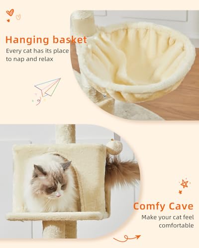 Cat Tree 49In Cat Tower for Indoor Cats Large Adult (Beige / 49.2 Inches)