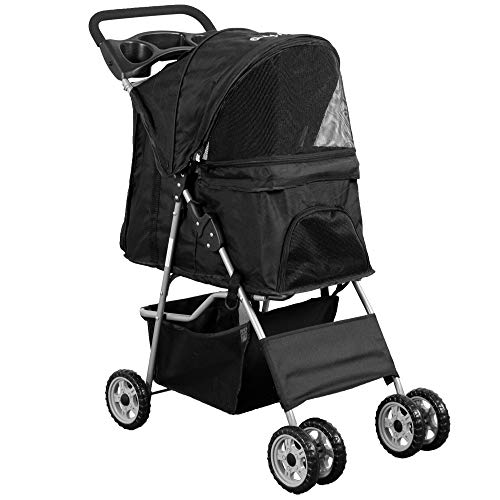 Black 4 Wheel Pet Stroller for Cat (Black)