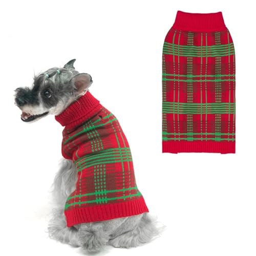 Dog Christmas Sweaters for Large Medium Small Dogs (XS - Chest 15", Back 10" / Red&Green)