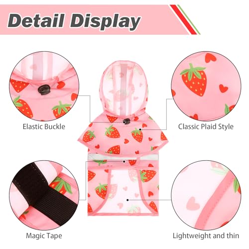 Dog Raincoat Hooded Slicker Poncho with Leash Hole (M:15-20lbs / Strawberry Pink)