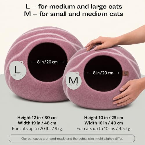 Cat Cave Merino Wool Bed for Indoor Cats (Rose Gold / Large)