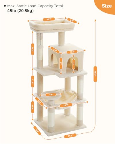 45.7" Cat Tree with Hammock (Beige / 45.7in)