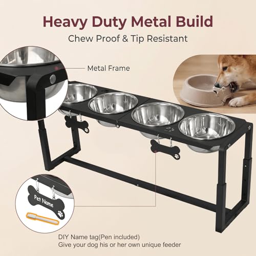 Metal Elevated Dog Bowls (8.8-14" | M/L Dogs | 4×58oz Bowls)