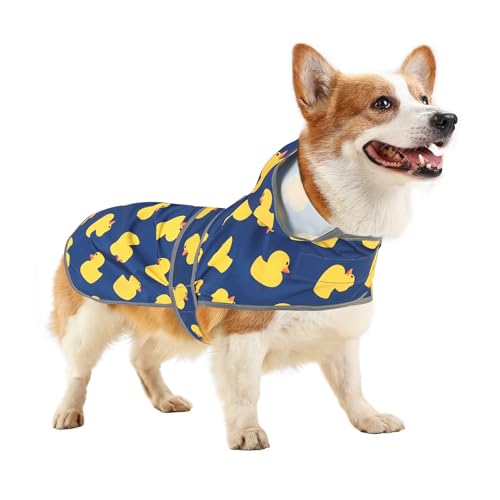 Dog Raincoat Waterproof Dog Rain Jacket with Hood (Navy Blue Duck / Large)