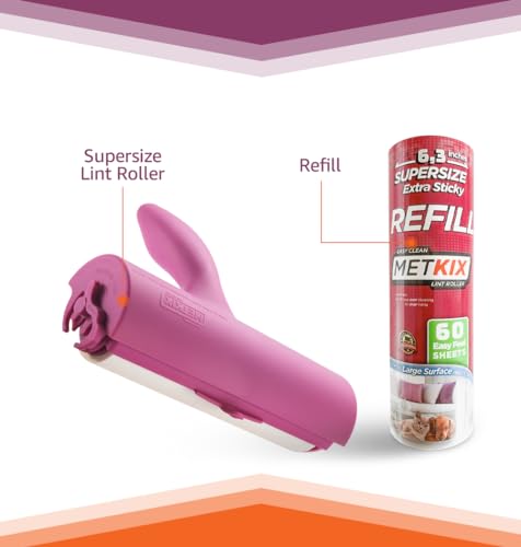 Refill for Metkix Supersize 6.3 inches Lint Roller 5 Packs Total 300 Sheets (5 Refill Packs (300 Sheets Total))