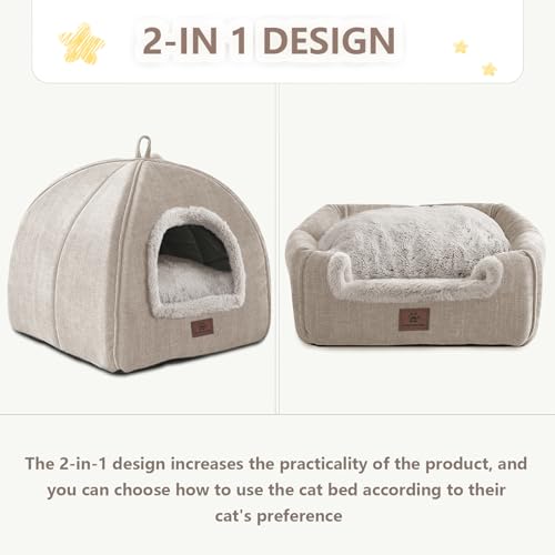 Cat Bed for Indoor Cats (Beige-1 / M(15 x 15 x 15 Inch))