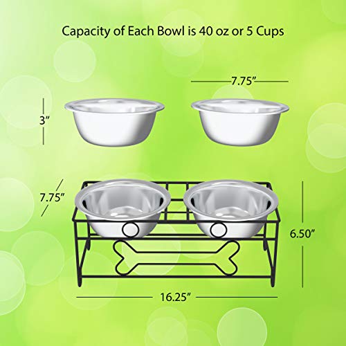 Set of 2 Stainless Steel Dog Bowls (6.5" Height)