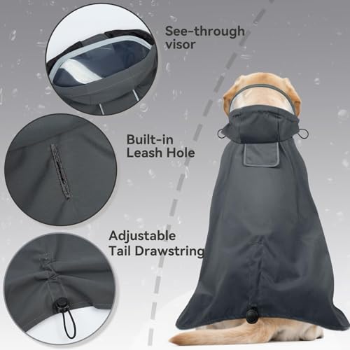 Waterproof Dog Raincoat with Hood (Grey / Medium)