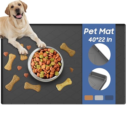 Pet Food Mat 40 x 22 in (Black / 40"L x 22"W)