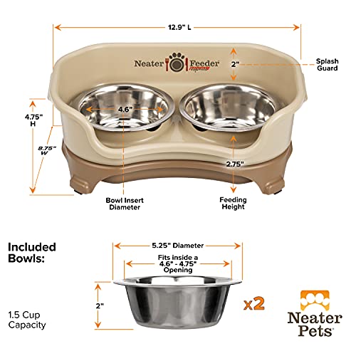 Express Mess Proof Dog Bowls Elevated for Small Breeds under 15 Lb (Small w/ Standard Bowls / Cappuccino)