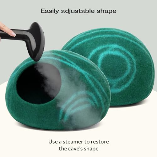 Cat Cave Merino Wool Bed for Indoor Cats (Emerald / Medium)