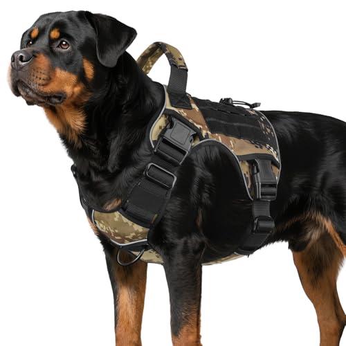 Tactical Dog Harness for Large Dogs (Camo / X-Large: 70-120 lbs (Chest:29-39",Neck:21-26"))