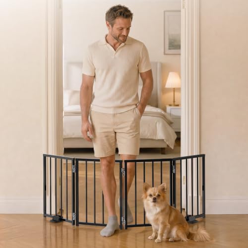 Small Dog Gate Indoor (Black / Up to 48" W, 16.5" H)