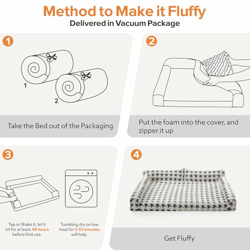 Orthopedic Dog Beds for Medium Dogs Washable (Grey Plaid / M(28"x22.8"x9.4"))