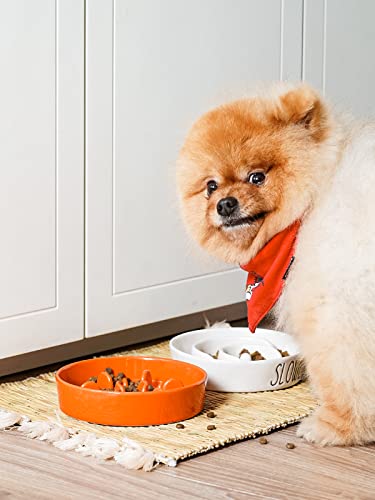 Ceramic Slow Feeder Dog Bowls Small Breed (Sun Orange / S-0.6 Cups)