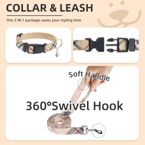 Dog Harness Collar and Leash Set No Pull for Small Medium Sized (Beige / XL (CHEST 20"-22"))