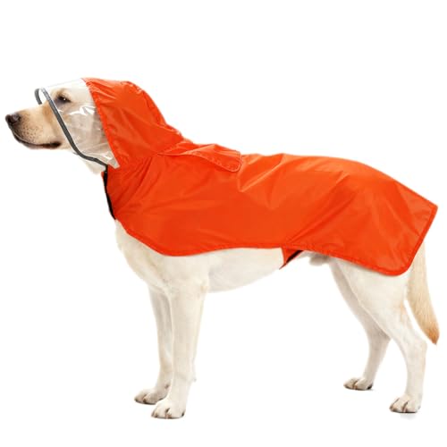 Pet Raincoat Packable Hooded Dog Rain Jacket Reflective Strips Lightweight Adjustable Poncho for Small Medium Large Dogs Orange (XS (Back:11 Inches) / Orange)