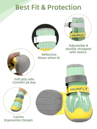 Dog Shoes Anti (Green-breathable-4pcs / Size 4（Width 2.17 inch）for 27.6-44.1 lbs)