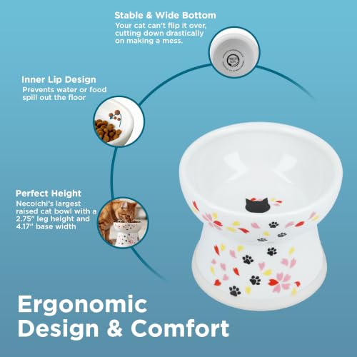 Necoichi Ceramic Elevated Cat Food Bowl (Sakura / Large)