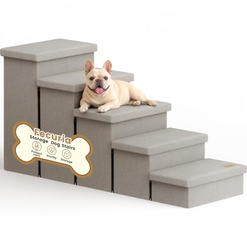 5 Step Wide Dog Stairs with Storage 23" H (Light Grey / 50"D x 17"W x 23"H)