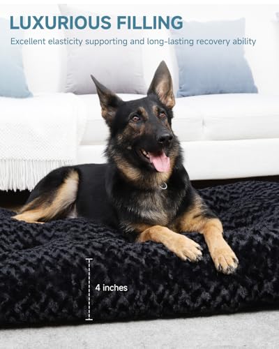 Washable Dog Beds Large Sized Dog Crate Bed Pet Mat 41"x27" Black (Black / 41.0"L x 27.0"W x 4.0"Th)